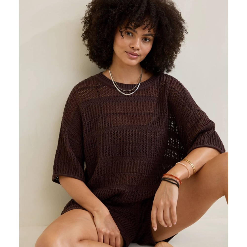Aerie Brown Crew Neck Sweater Tee